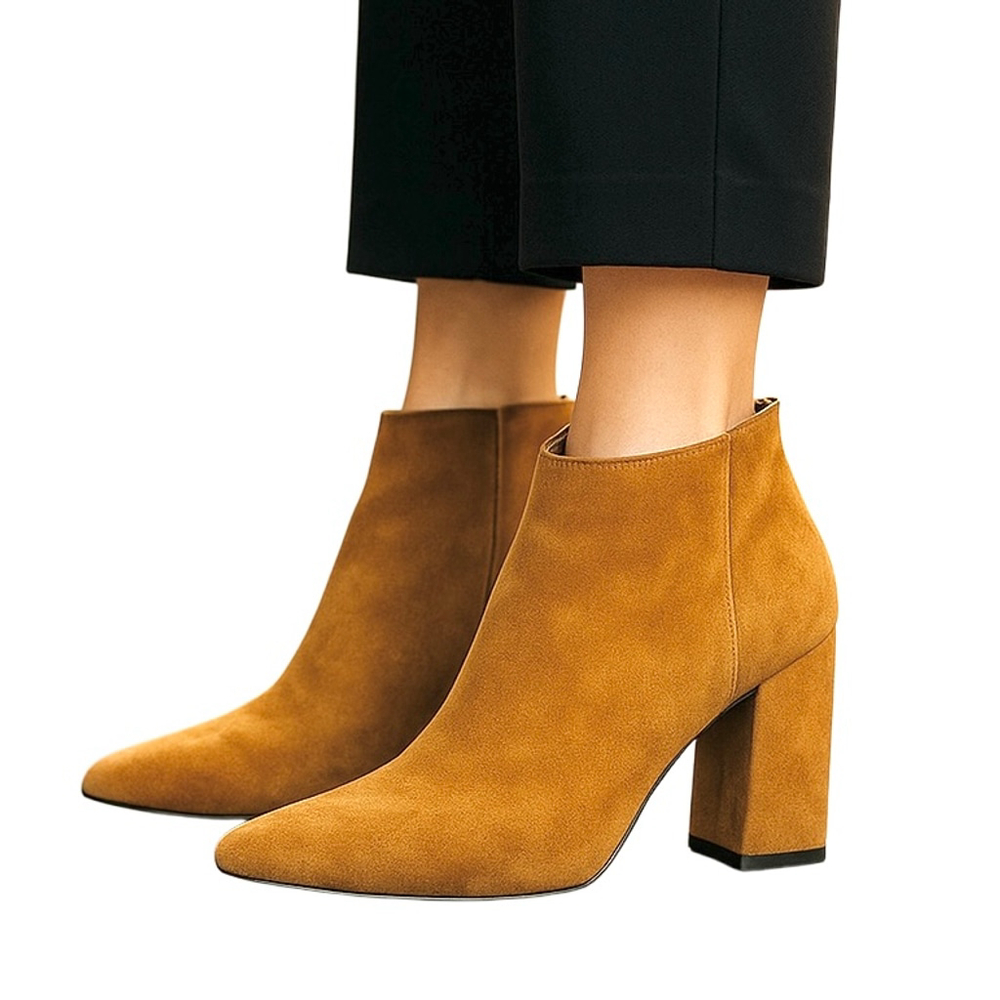 Vera Cuoio Couture Brown Suede Block Heel Booties Size 9.5